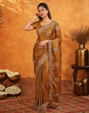 Dark Mustard Vichitra Silk Stone Work Embroidery Saree