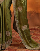 Mehandi Green Vichitra Silk Stone Work Embroidery Saree
