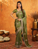 Mehandi Green Vichitra Silk Stone Work Embroidery Saree