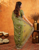 Mehandi Green Vichitra Silk Stone Work Embroidery Saree