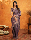 Dusty Purple Vichitra Silk Stone Work Embroidery Saree