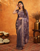 Dusty Purple Vichitra Silk Stone Work Embroidery Saree