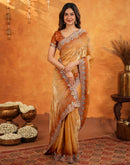 Light Orange Tissue Silk Stone Work Embroidery Saree