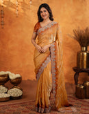 Light Orange Tissue Silk Stone Work Embroidery Saree