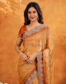 Light Orange Tissue Silk Stone Work Embroidery Saree