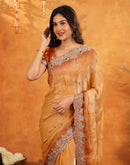 Light Orange Tissue Silk Stone Work Embroidery Saree