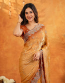 Light Orange Tissue Silk Stone Work Embroidery Saree