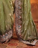 Light Green Tissue Silk Stone Work Embroidery Saree
