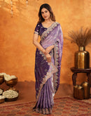 Purple Tissue Silk Stone Work Embroidery Saree