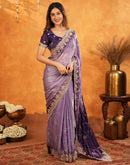 Purple Tissue Silk Stone Work Embroidery Saree