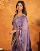 Purple Tissue Silk Stone Work Embroidery Saree