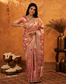 Dusty Rose Pink Silk Woven Embroidery Stone Work Banarasi Saree