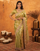 Pista Green Silk Woven Embroidery Stone Work Banarasi Saree