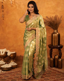 Dark Pista Green Silk Woven Embroidery Stone Work Banarasi Saree