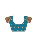 Teal Blue Silk Woven Embroidery Stone Work Banarasi Saree