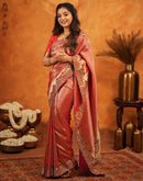 Red Silk Woven Embroidery Stone Work Banarasi Saree