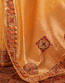 Light Yellow Silk Woven Embroidery Stone Work Banarasi Saree