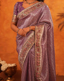 Dusty Purple Silk Woven Embroidery Stone Work Banarasi Saree