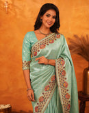 Turquoise Silk Woven Embroidery Stone Work Banarasi Saree