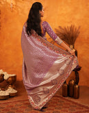 Dusty Purple Silk Woven Embroidery Stone Work Banarasi Saree