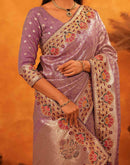 Dusty Purple Silk Woven Embroidery Stone Work Banarasi Saree