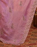 Light Purple Shimmer Silk Stone Work Embroidery Saree