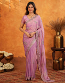Light Purple Shimmer Silk Stone Work Embroidery Saree