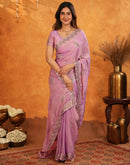 Light Purple Shimmer Silk Stone Work Embroidery Saree