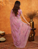 Light Purple Shimmer Silk Stone Work Embroidery Saree