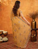 Light Mustard Shimmer Silk Stone Work Embroidery Saree