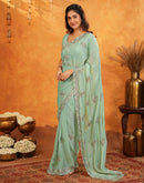Light Mint Green Shimmer Silk Stone Work Embroidery Saree