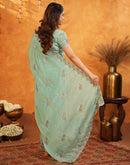 Light Mint Green Shimmer Silk Stone Work Embroidery Saree