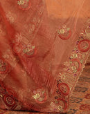 Orange Crush Tissue Stone Work Embroidery Saree