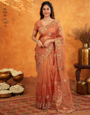 Orange Crush Tissue Stone Work Embroidery Saree