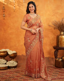 Orange Crush Tissue Stone Work Embroidery Saree