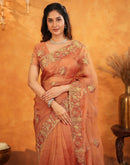 Orange Crush Tissue Stone Work Embroidery Saree