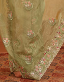 Pista Green Crush Tissue Stone Work Embroidery Saree