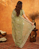 Pista Green Crush Tissue Stone Work Embroidery Saree