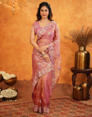 Peach Crush Tissue Stone Work Embroidery Saree