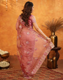 Peach Crush Tissue Stone Work Embroidery Saree