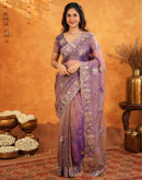 Purple Crush Tissue Stone Work Embroidery Saree