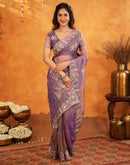 Purple Crush Tissue Stone Work Embroidery Saree