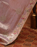 Lavender Silk Woven Embroidery Stone Work Banarasi Saree