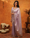 Lavender Silk Woven Embroidery Stone Work Banarasi Saree