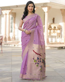 Light Lavender Cotton Woven Paithani Saree