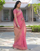 Rose Pink Cotton Woven Paithani Saree