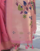 Rose Pink Cotton Woven Paithani Saree