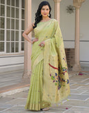 Pista Green Cotton Woven Paithani Saree