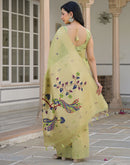 Pista Green Cotton Woven Paithani Saree