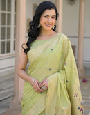 Pista Green Cotton Woven Paithani Saree